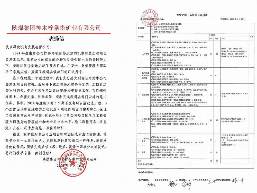 陜煤建設(shè)機(jī)電安裝公司檸條塔項(xiàng)目部：榮譽(yù)加身啟新程，砥礪前行譜華章